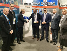 Hans Künz GmbH and Conductix-Wampfler have signed a contract for motor driven cable reels for 32 ASCs at the Conductix-Wampfler booth at TOC Europe in Amsterdam (from L to R: Johannes Moser, Head of Purchasing & Transport Logistics, Hans Künz GmbH; Christ