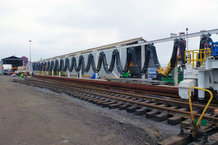 Picture of a Rail car dumper positioner system, powered by Conductix-Wampfler festoon system